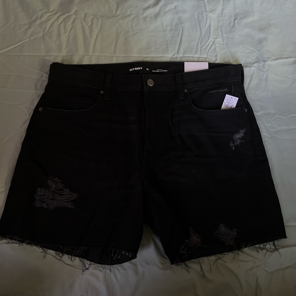 Black distressed jean shorts